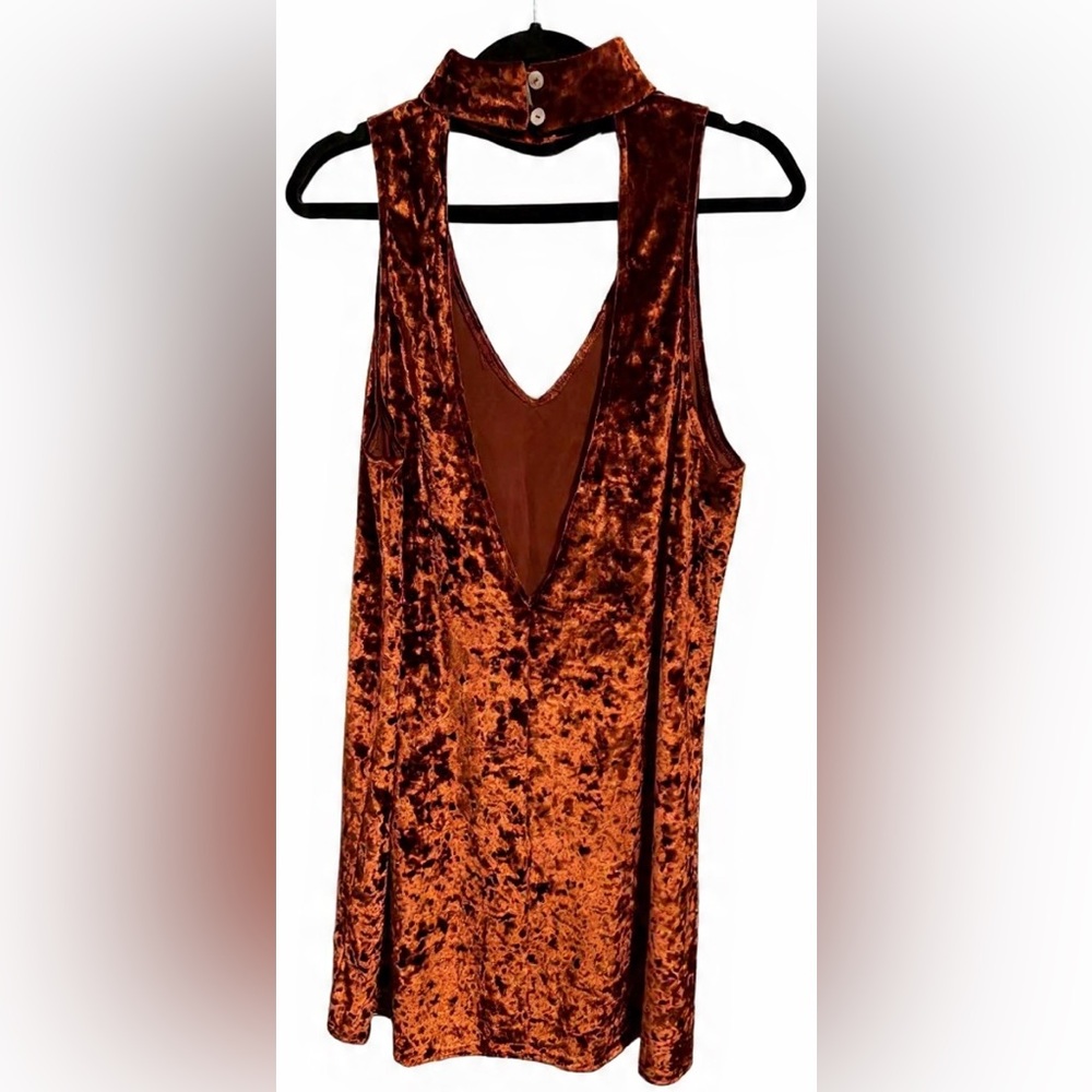 NWOT- Show Me Your MuMu- Friday Chocker Dress- Copper Crushed Velvet Mini- Large - Picture 3 of 7